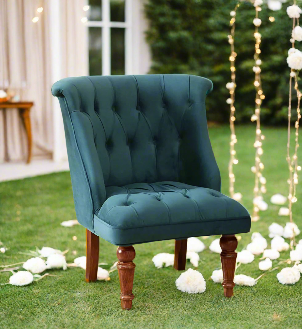 GLOBALLY INDIAN- Ludovic Accent Chair in Dark Green Suede Velvet