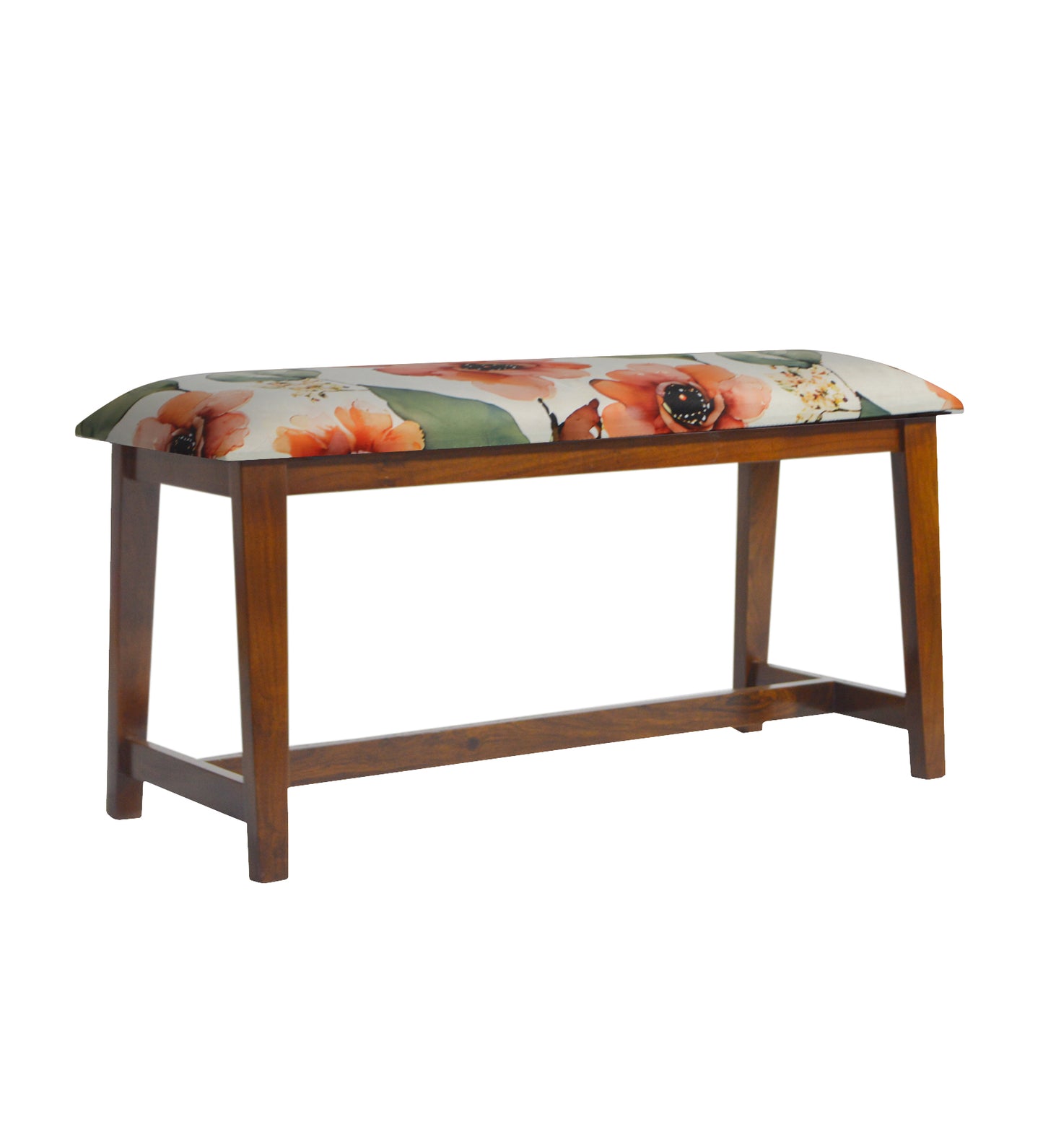 Veda Upholstered Bench (Organic Floral Pattern Orange Flower)