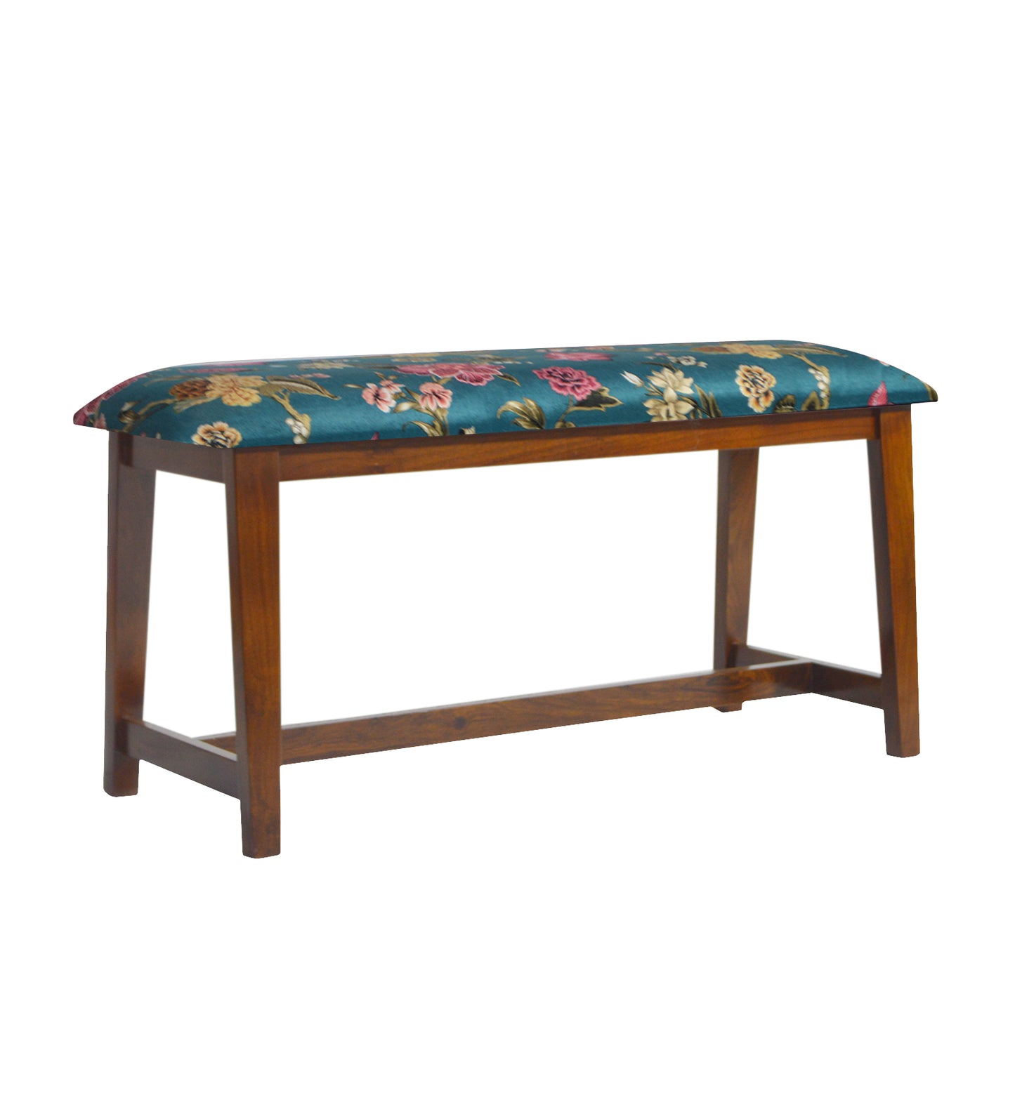 Veda Upholstered Bench (Organic Floral Pattern Blue)