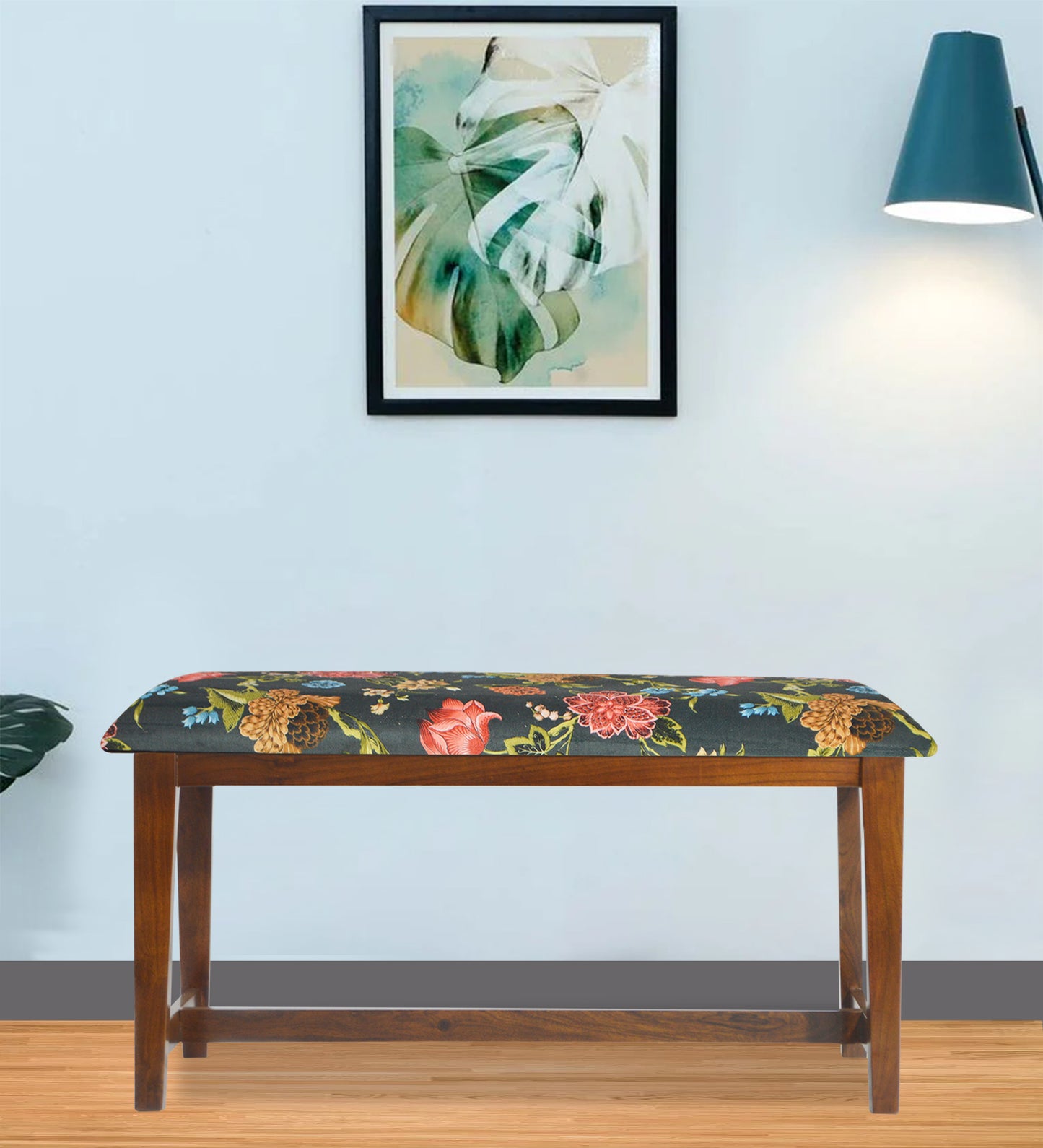 Veda Upholstered Bench (Organic Floral Pattern Black)
