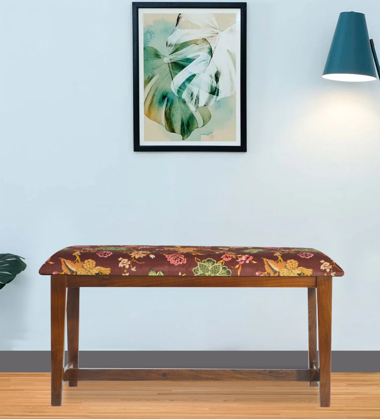 Veda Upholstered Bench (Organic Floral Maroon)