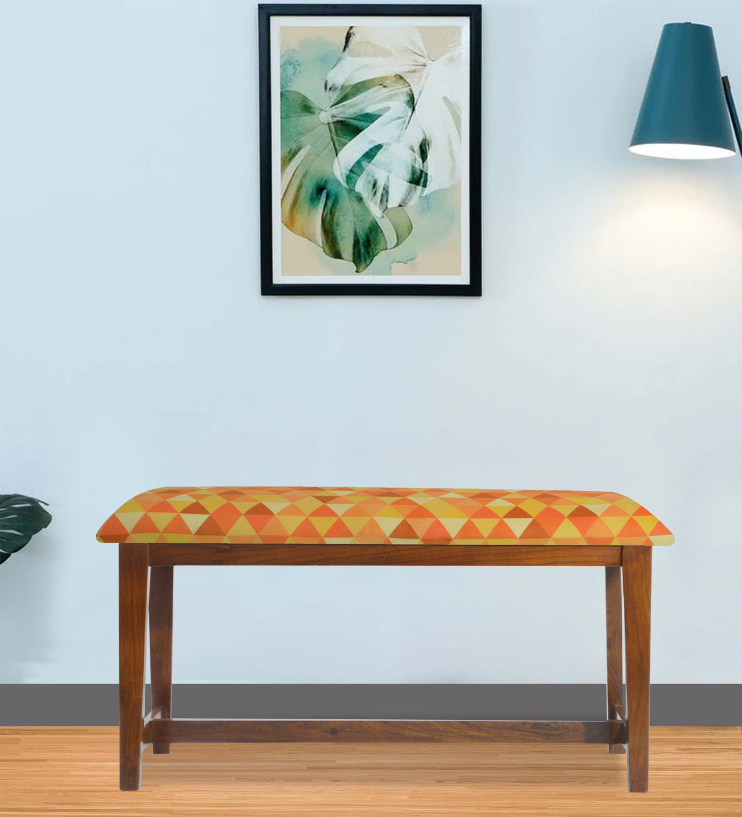 Veda Upholstered Bench (Sunset Triangle Print)