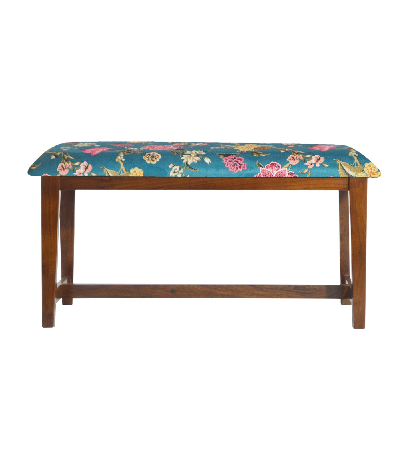 Veda Upholstered Bench (Organic Floral Pattern Blue)