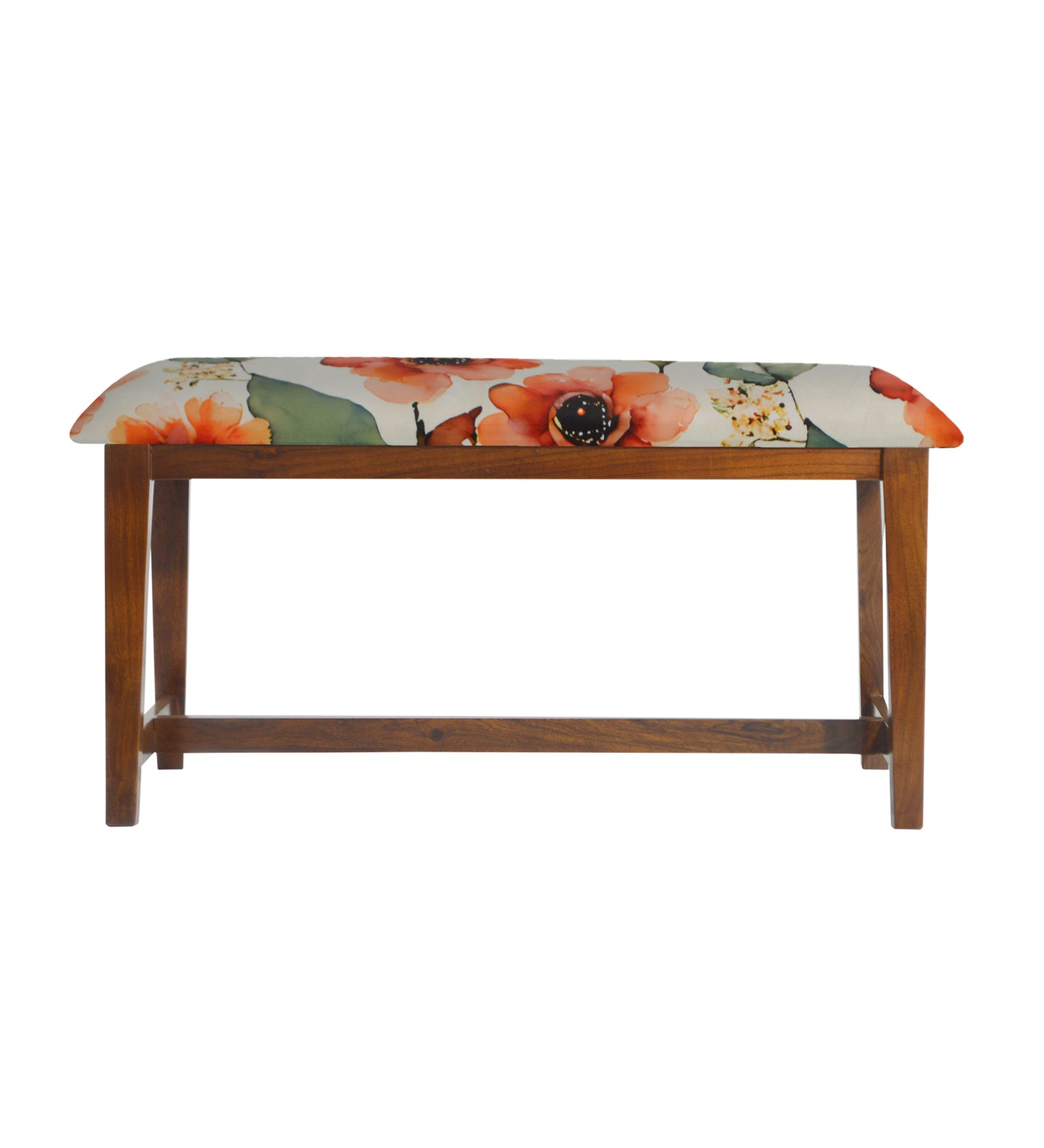 Veda Upholstered Bench (Organic Floral Pattern Orange Flower)