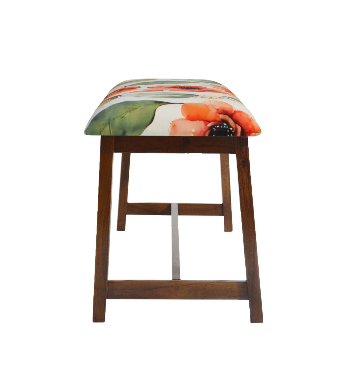 Veda Upholstered Bench (Organic Floral Pattern Orange Flower)