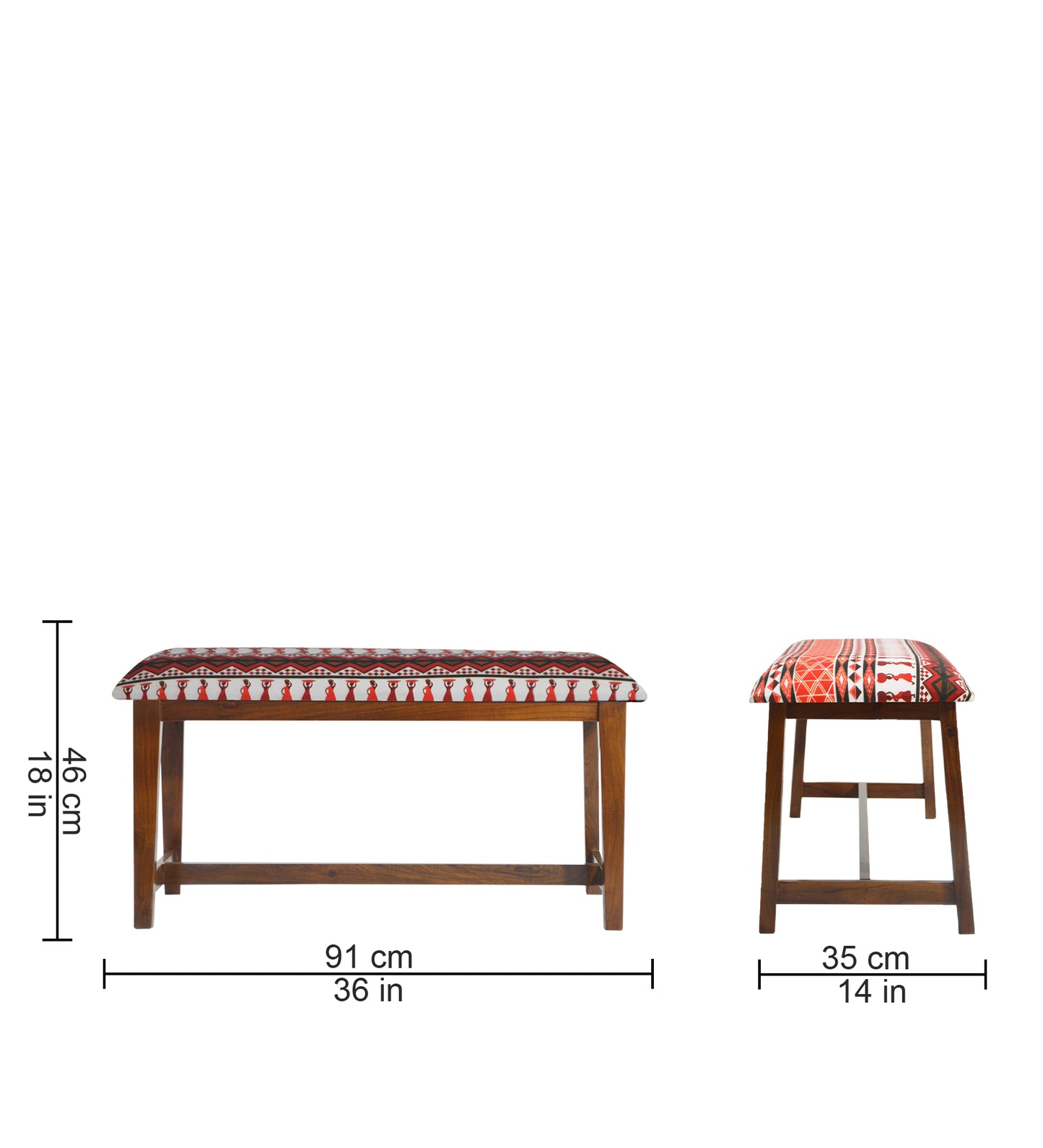 Veda Upholstered Bench (Tribal Geometric Print)