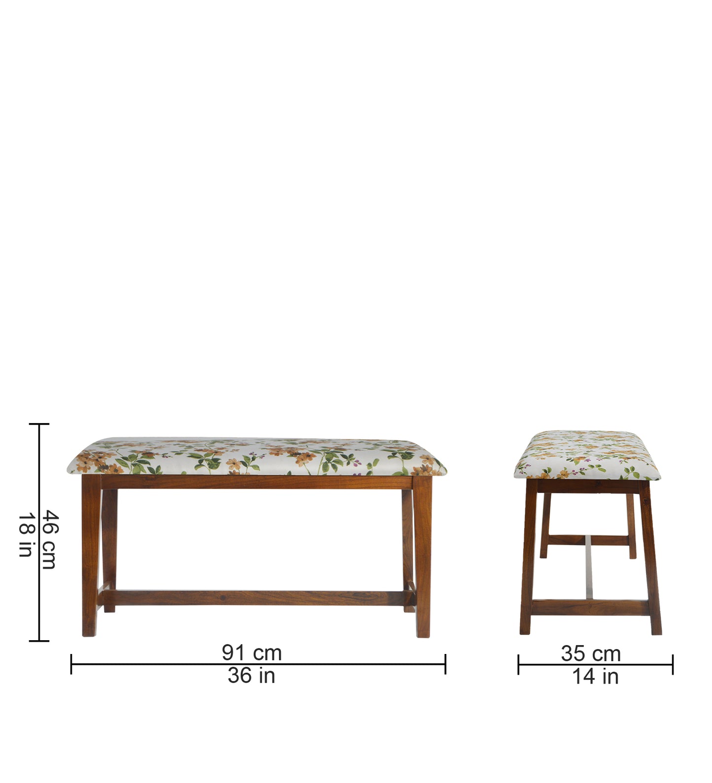Veda Upholstered Bench (Vine floral print)