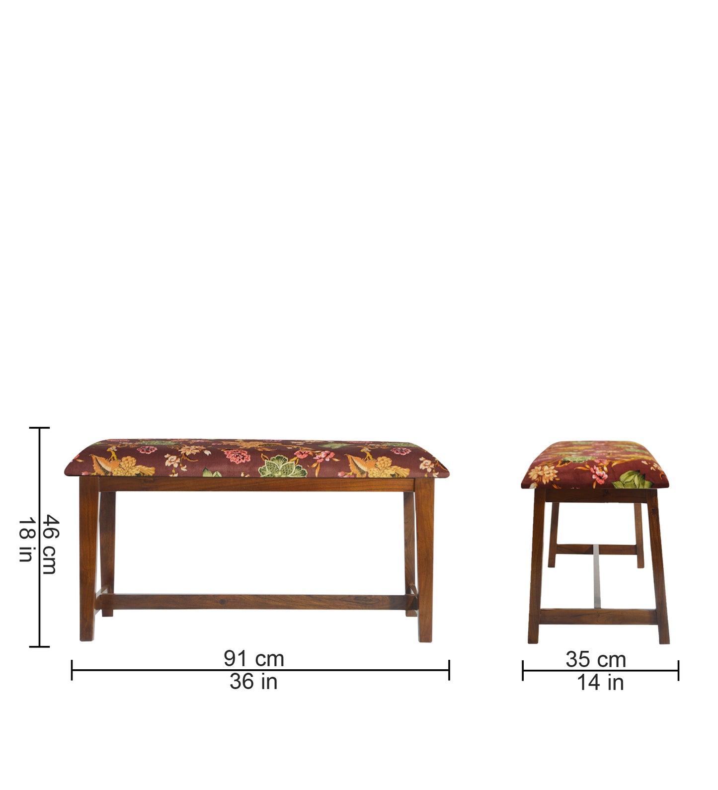 Veda Upholstered Bench (Organic Floral Maroon)
