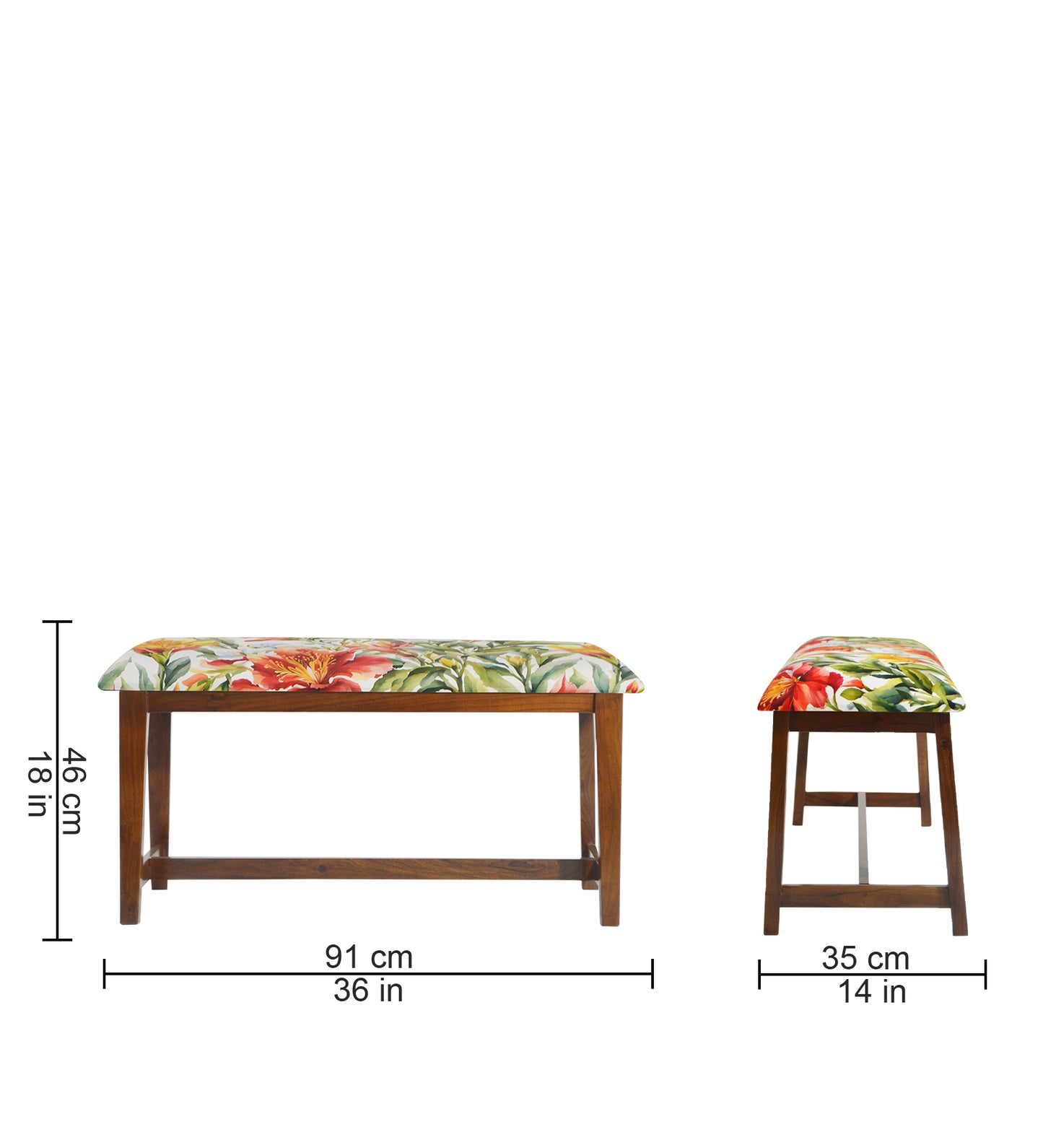 Veda Upholstered Bench (Organic Floral Pattern Tropical Floral)