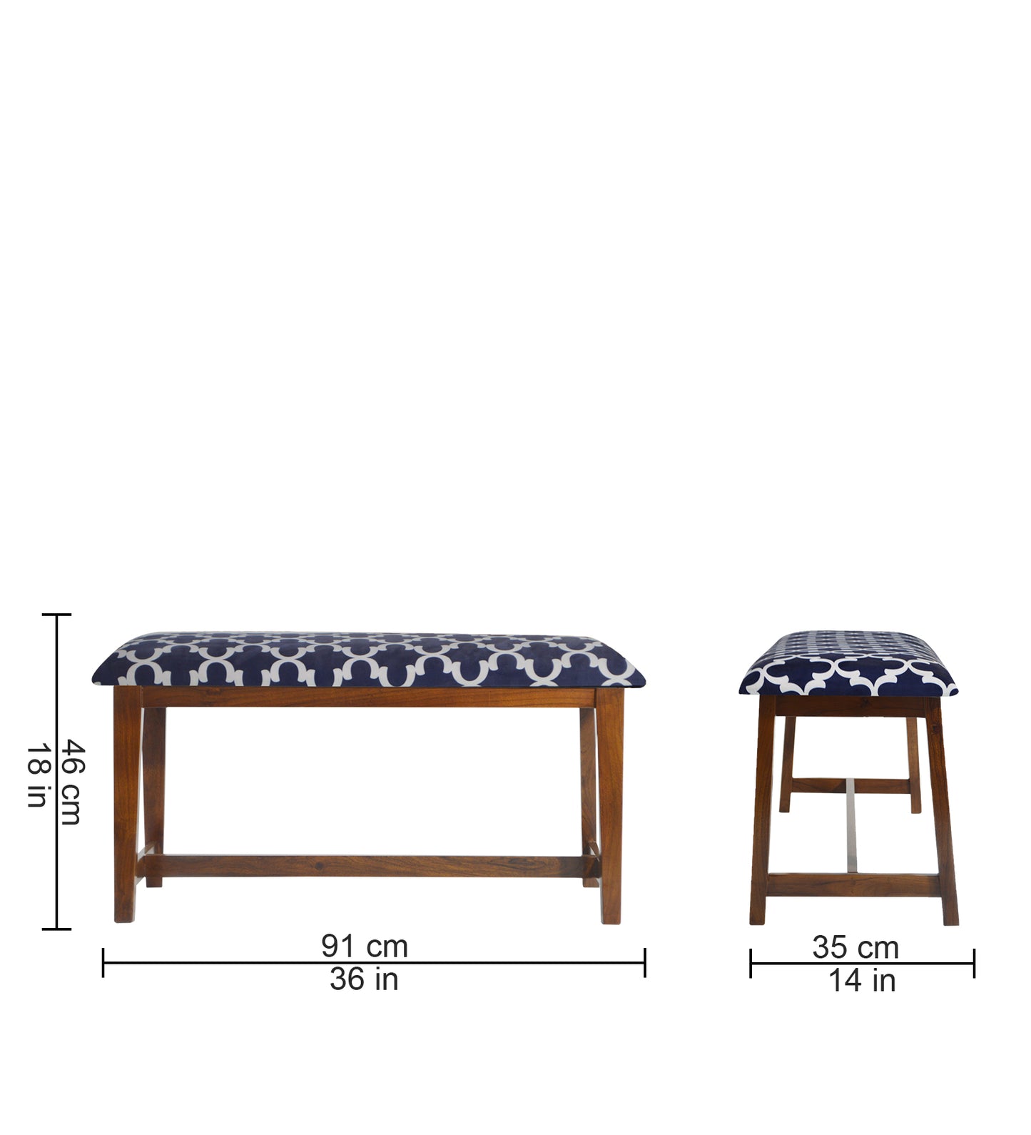 Veda Upholstered Bench (Blue-Quatrefoil) (Copy)