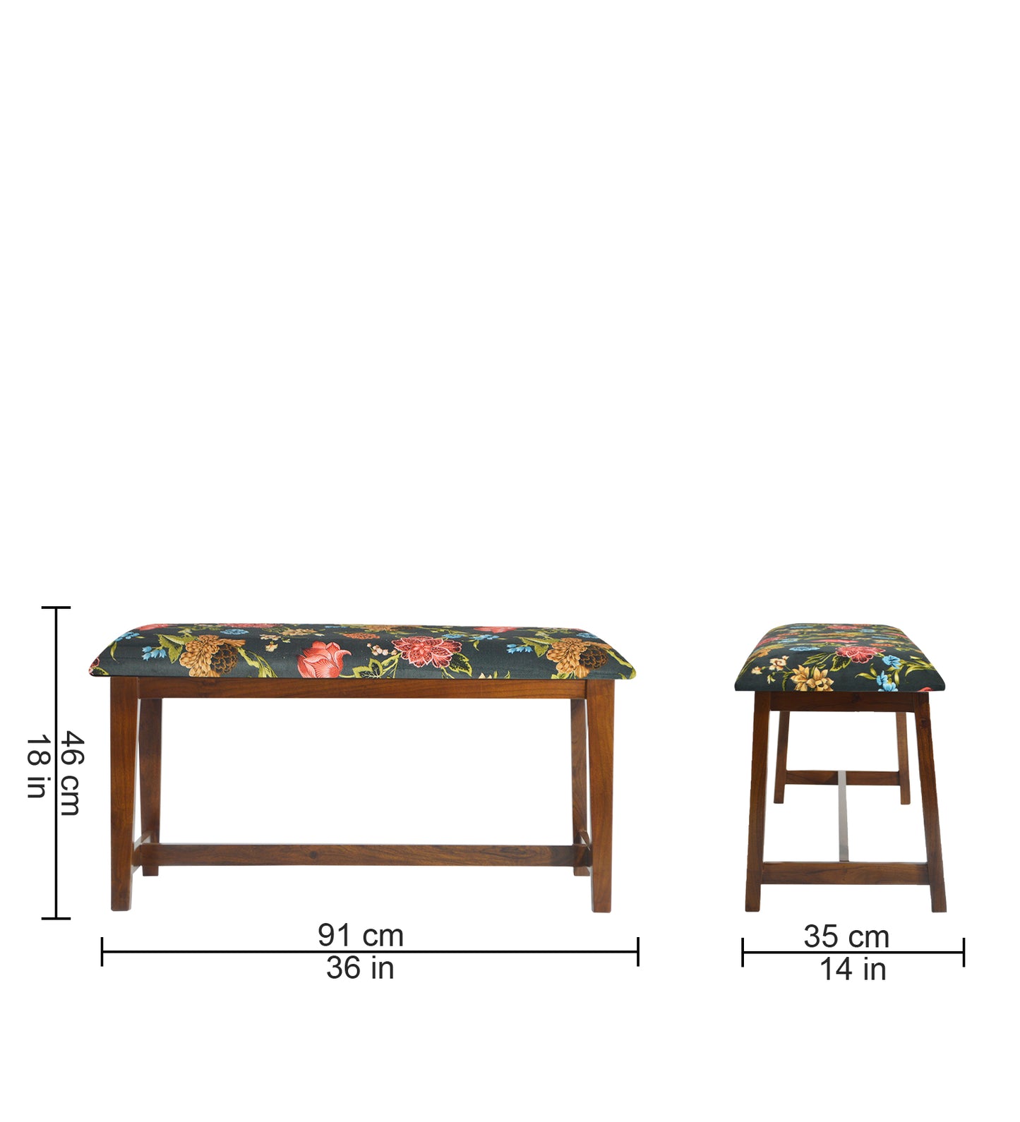Veda Upholstered Bench (Organic Floral Pattern Black)