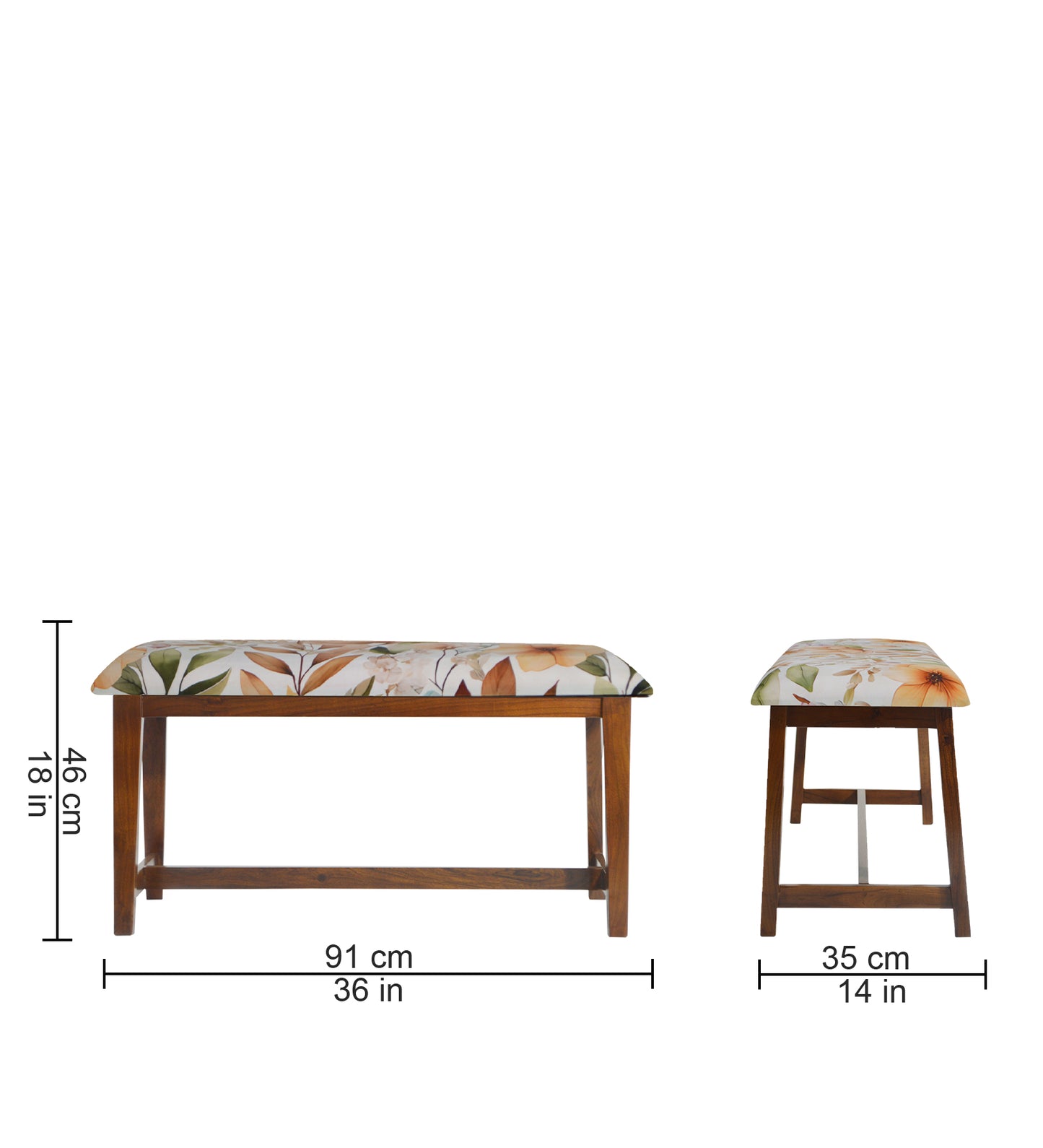 Veda Upholstered Bench (Fall Foliage Print)