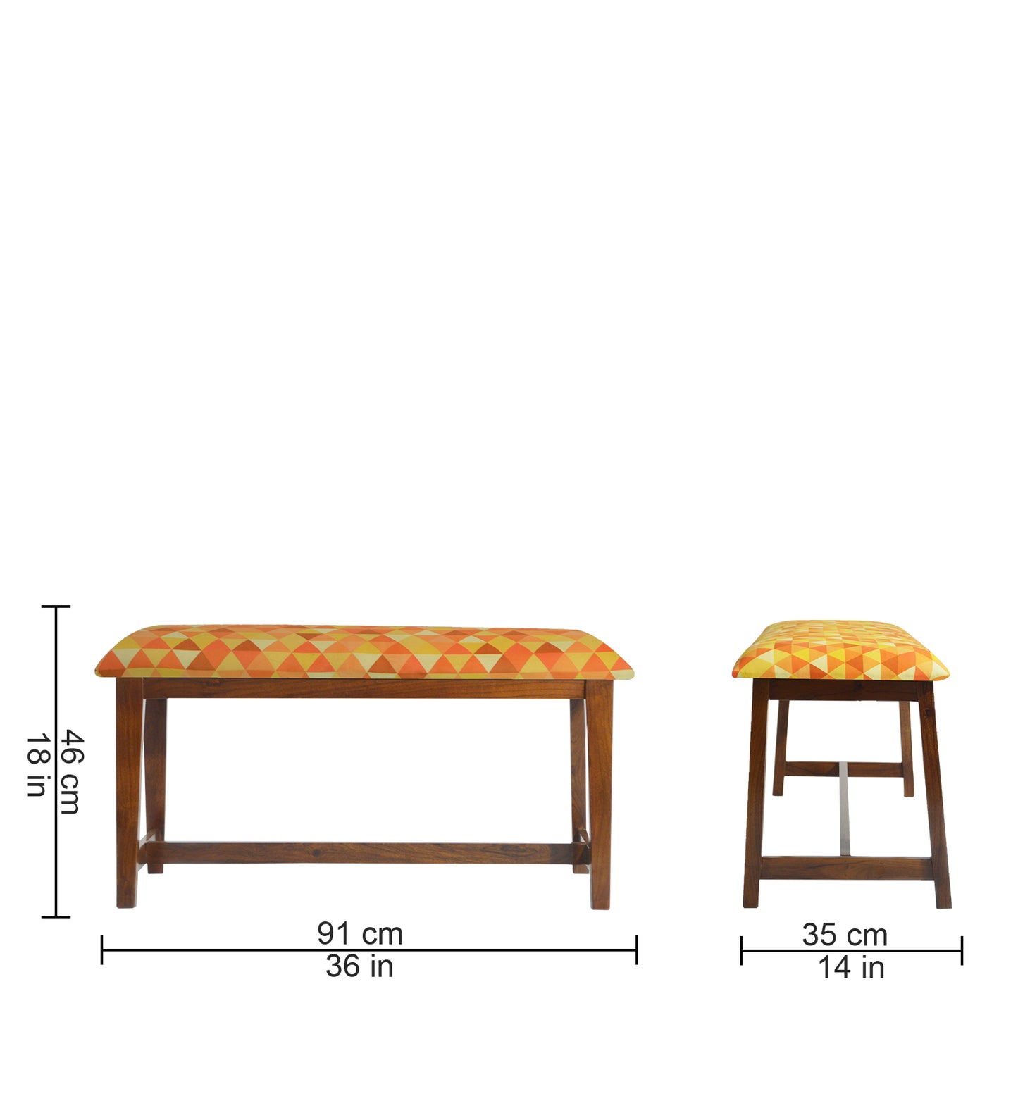 Veda Upholstered Bench (Sunset Triangle Print)