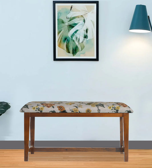 Veda Upholstered Bench (Organic Floral Pattern White)