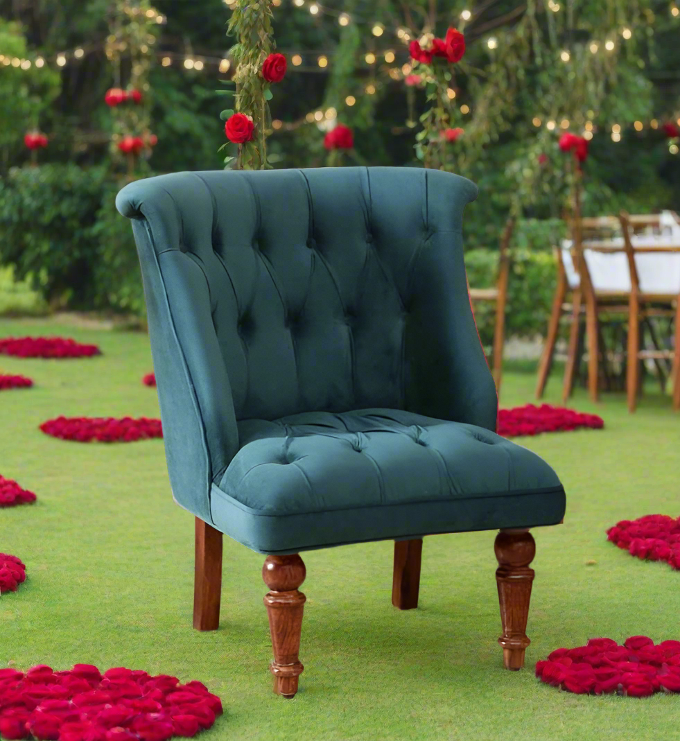 GLOBALLY INDIAN- Ludovic Accent Chair in Dark Green Suede Velvet