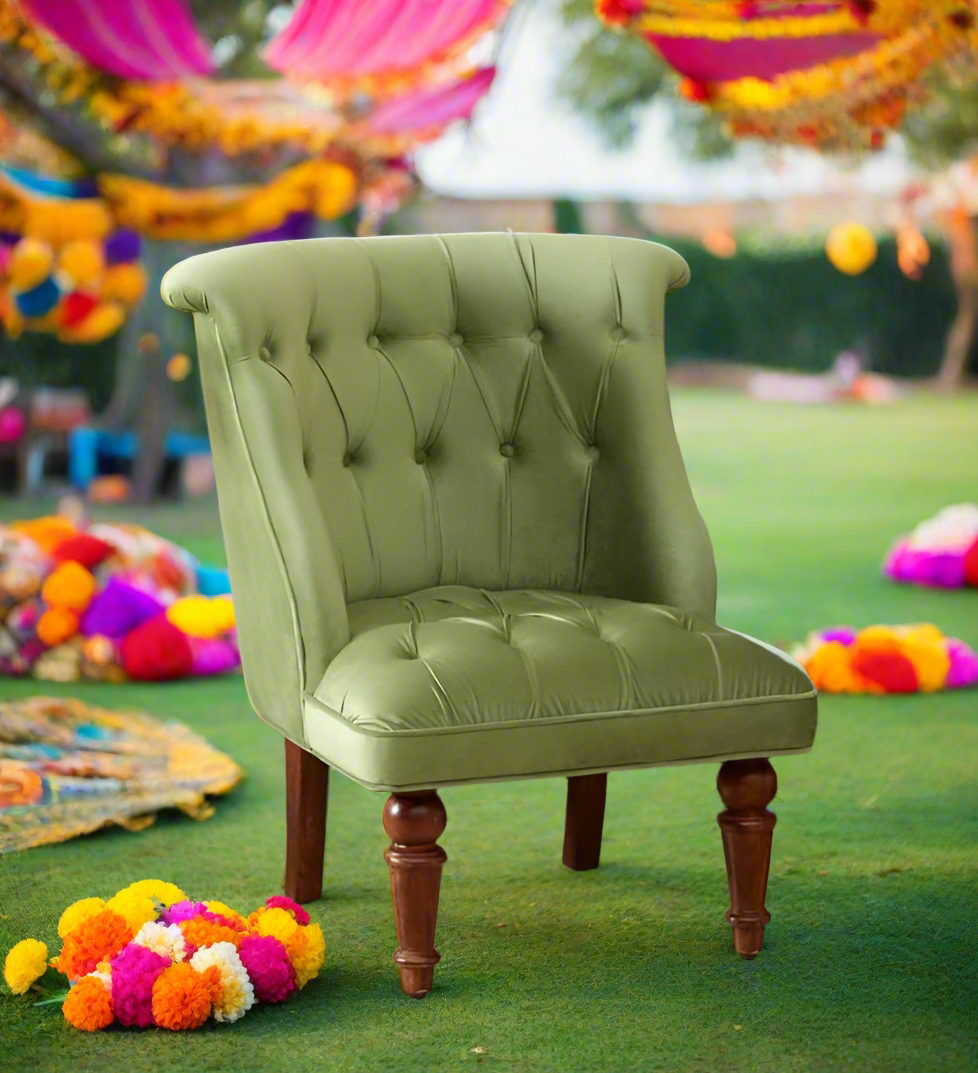 GLOBALLY INDIAN- Ludovic Accent Chair in Light Green Suede Velvet