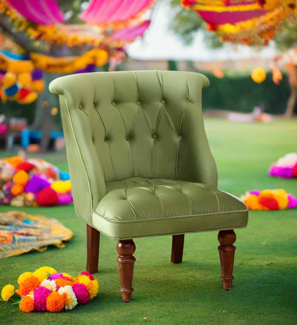 GLOBALLY INDIAN- Ludovic Accent Chair in Light Green Suede Velvet