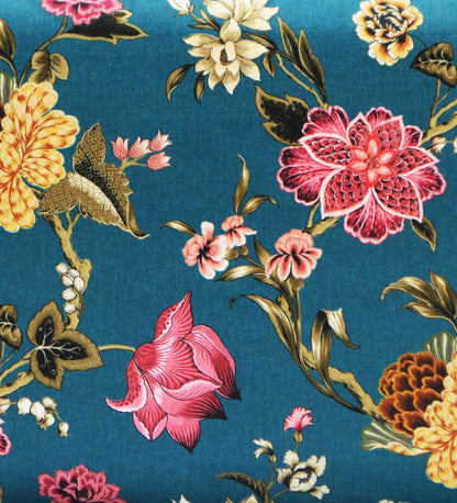 Veda Upholstered Bench (Organic Floral Pattern Blue)