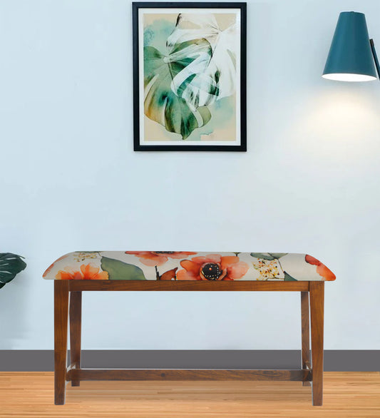 Veda Upholstered Bench (Organic Floral Pattern Orange Flower)