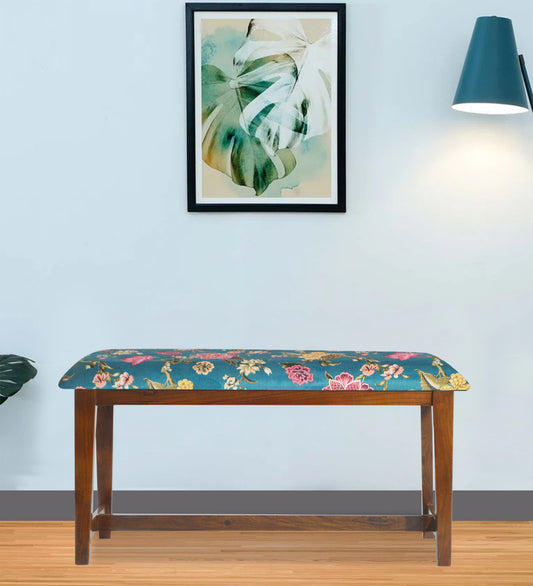 Veda Upholstered Bench (Organic Floral Pattern Blue)