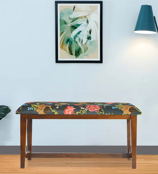Veda Upholstered Bench (Organic Floral Pattern Black)