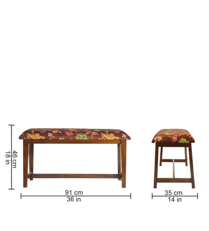 Veda Upholstered Bench (Organic Floral Maroon)