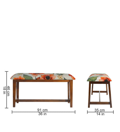 Veda Upholstered Bench (Organic Floral Pattern Orange Flower)