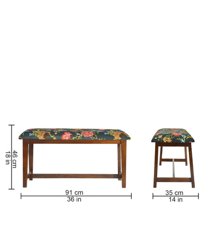 Veda Upholstered Bench (Organic Floral Pattern Black)