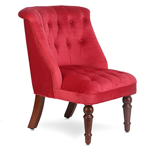 GLOBALLY INDIAN- Ludovic Accent Chair in Red Suede Velvet