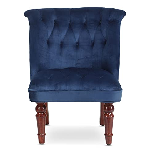 GLOBALLY INDIAN- Ludovic Accent Chair in Navy Blue Suede Velvet