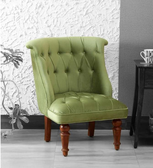 GLOBALLY INDIAN- Ludovic Accent Chair in Light Green Suede Velvet